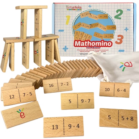Extasticks Mathomino Plus & Minus up to 20 Addition & Subtraction Wooden Math Domino Game E3308